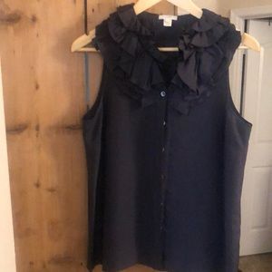 Women’s J.Crew ruffle neck black silk tank top